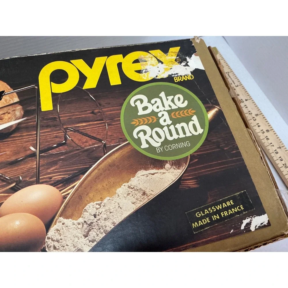 Pyrex Vintage Bake-a-Round Glass Bread Baker Set with Rack and Box 14in Clear